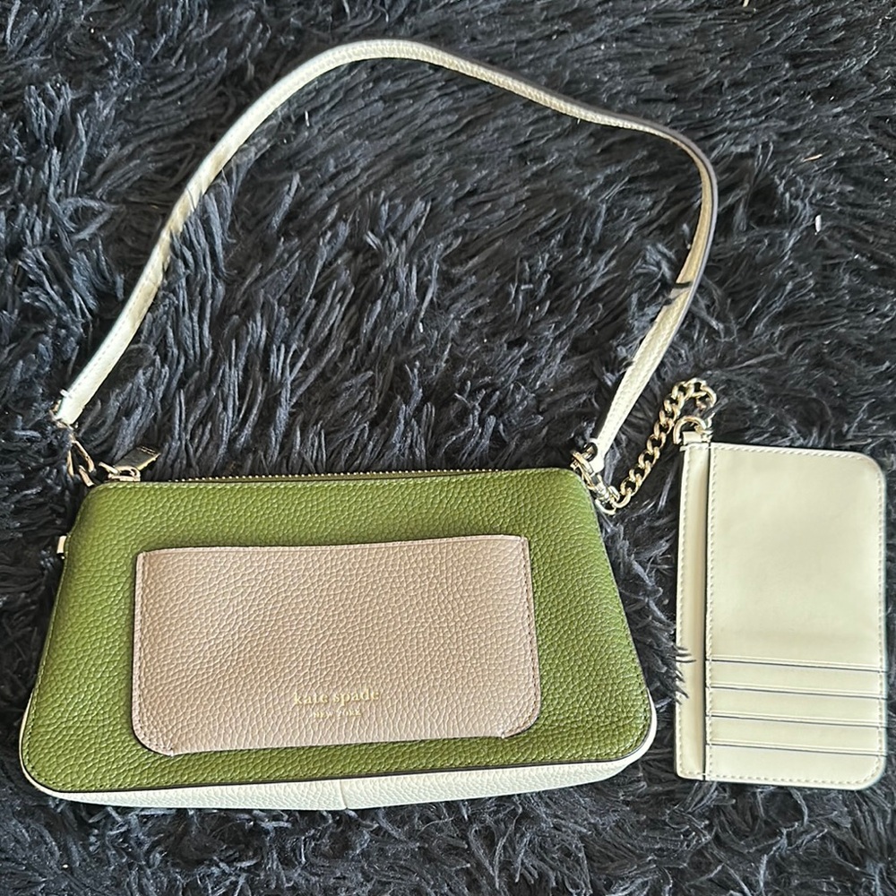 kate spade Green and Cream Leather Crossbody with Cardholder